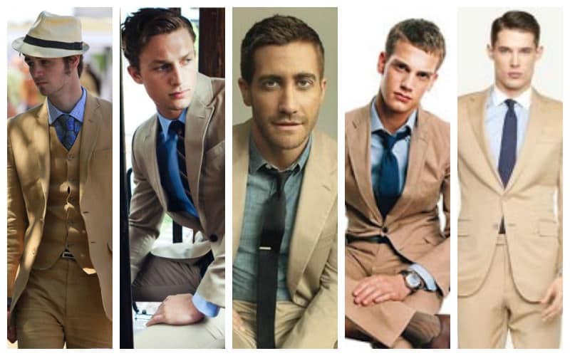what color suit goes with a beige dress Beige Suit Color Combinations with Shirt and Tie MENSWEARR.COM