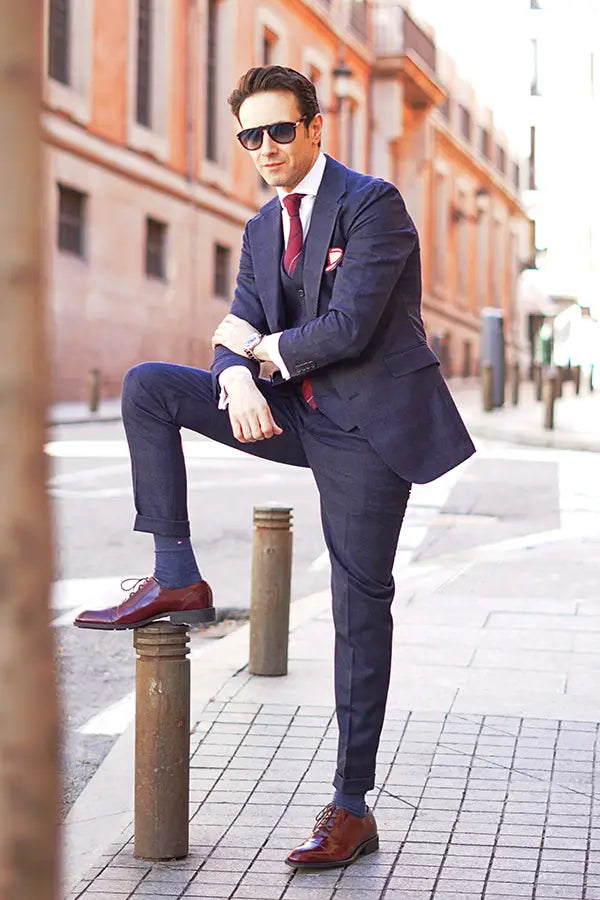 Navy Double Breasted Blazer with Burgundy Dress Pants Outfits For Men (7  ideas & outfits)
