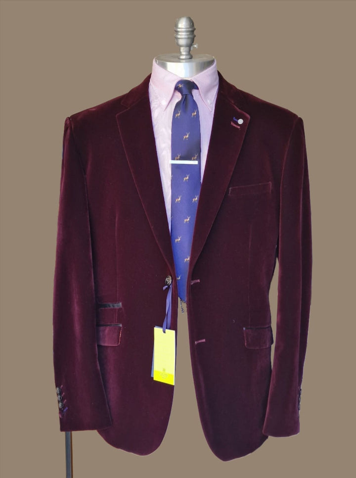 Cavani Sicily Wine Velvet Slim Fit Blazer - Suit & Tailoring