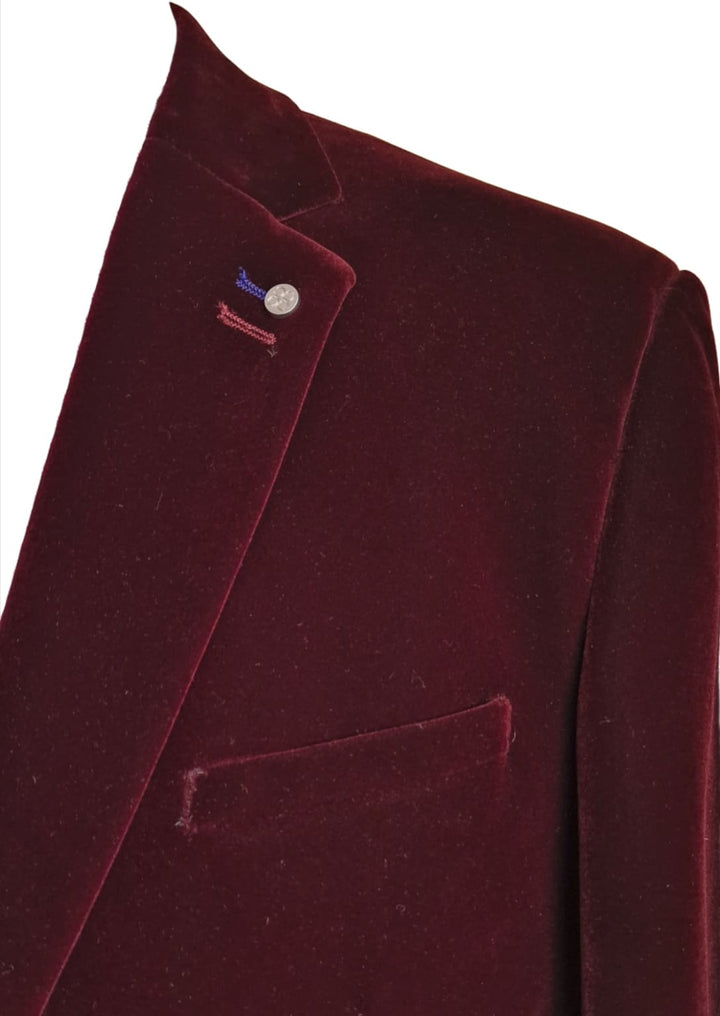 Cavani Sicily Wine Velvet Slim Fit Blazer - Suit & Tailoring