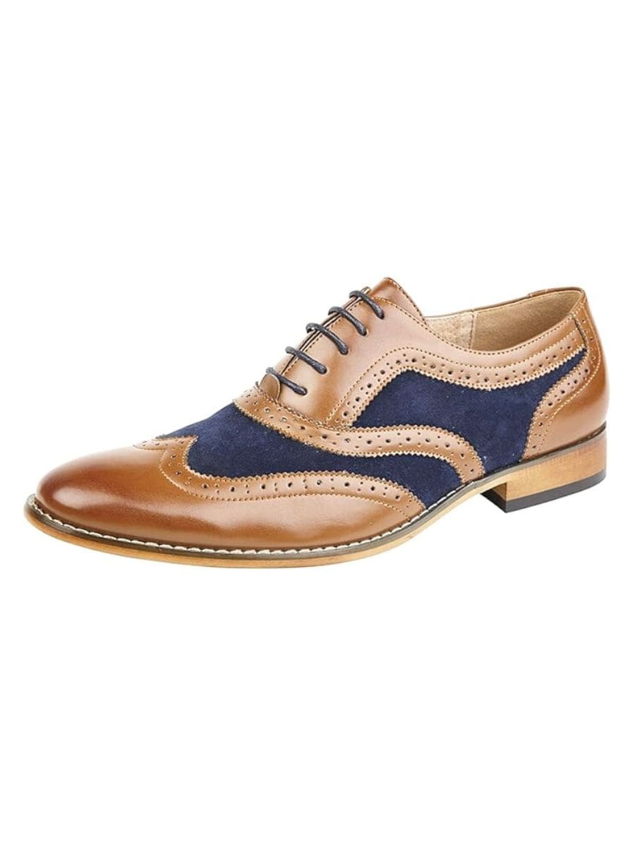 Goor Men's Tan Navy Eye Brogue Oxford Shoes - Main Image