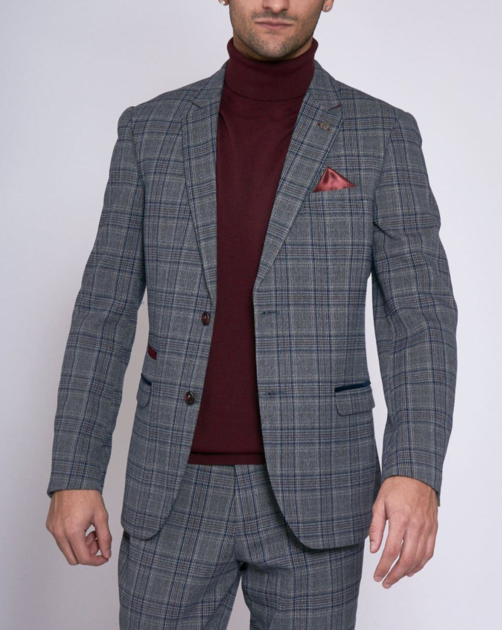 Marc Darcy Marc Darcy Enzo Grey Men's Blue Check Tweed Suit