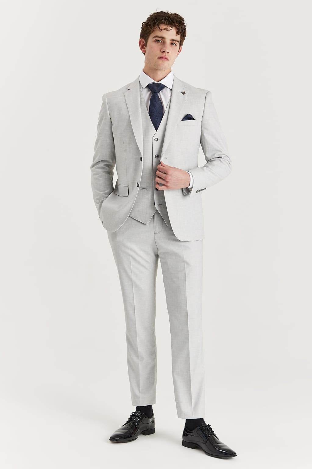 Paul Andrew Belmont Silver Men's Three Piece Suit
