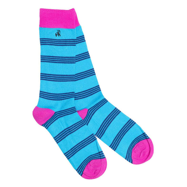 Aqua & Pink Stripe Socks - UK 7-11 (US 8-12 / EU 40-47) - Socks