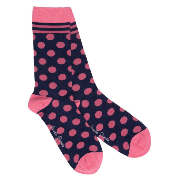 Navy and Pink Polka Dot Bamboo Socks - UK 4-7 (US 5-7.5 / EU 37-40) - Socks