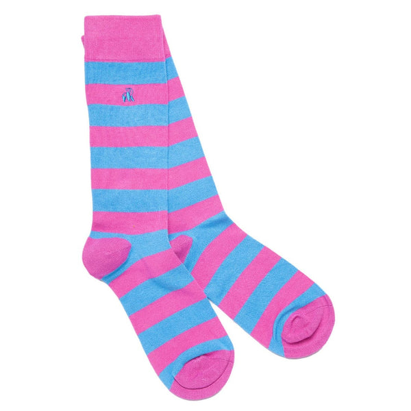 Pink and Blue Striped Bamboo Socks - UK 4-7 (US 5-7.5 / EU 37-40) - Socks