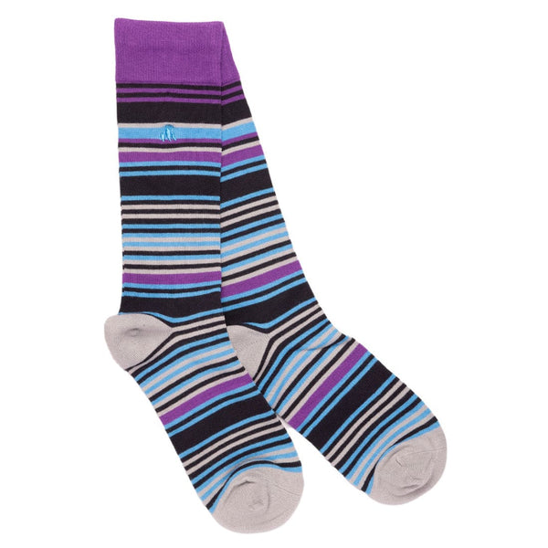 Purple and Blue Striped Bamboo Socks - UK 4-7 (US 5-7.5 / EU 37-40) - Socks