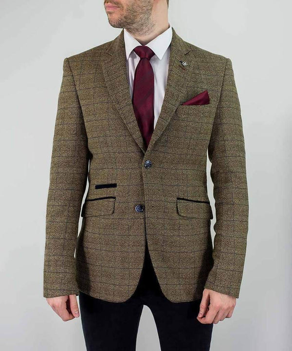 Cavani Ascari Mens Brown Sim Fit Tweed Style Jacket - 34 - Suit & Tailoring