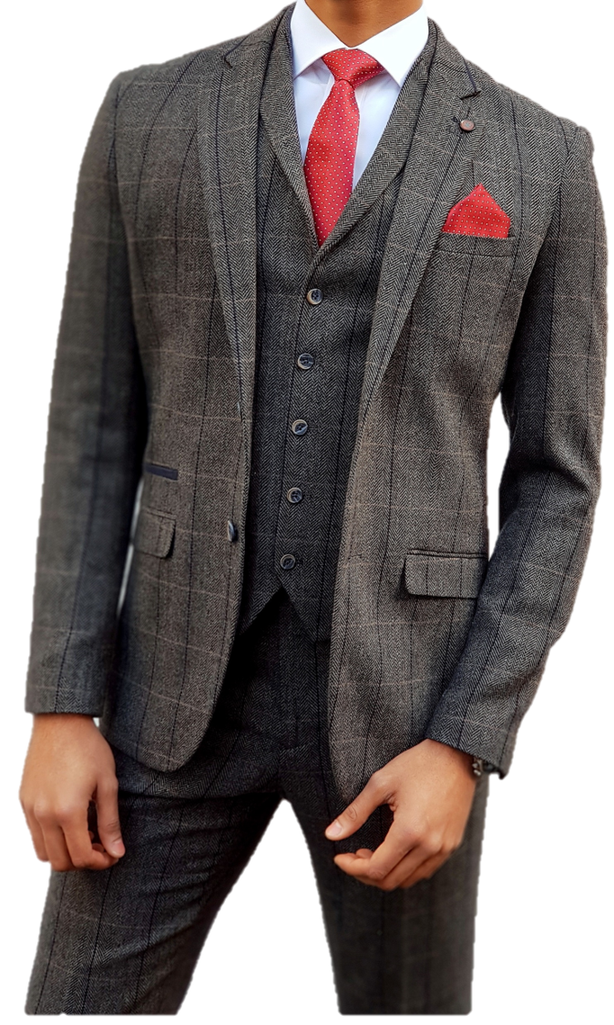 Cavani Grey Tweed Suit Albert Piece Slim Fit by House of