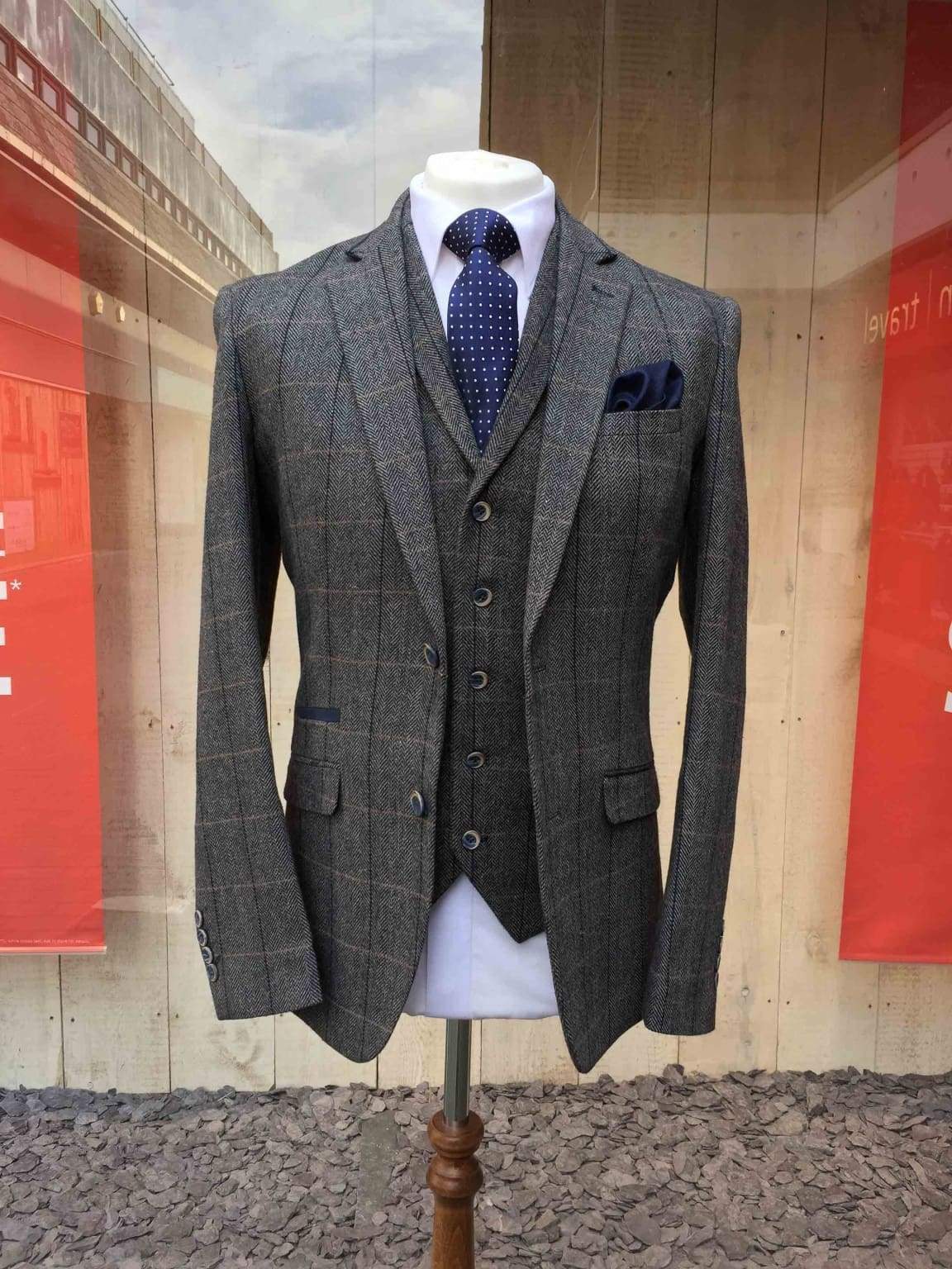 Cavani Grey Tweed Suit Albert Piece Slim Fit by House of