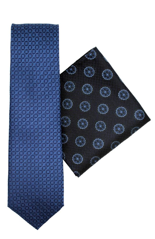 L A Smith Blue And Grey Check Silk Bow Tie And Hank Set main image 0