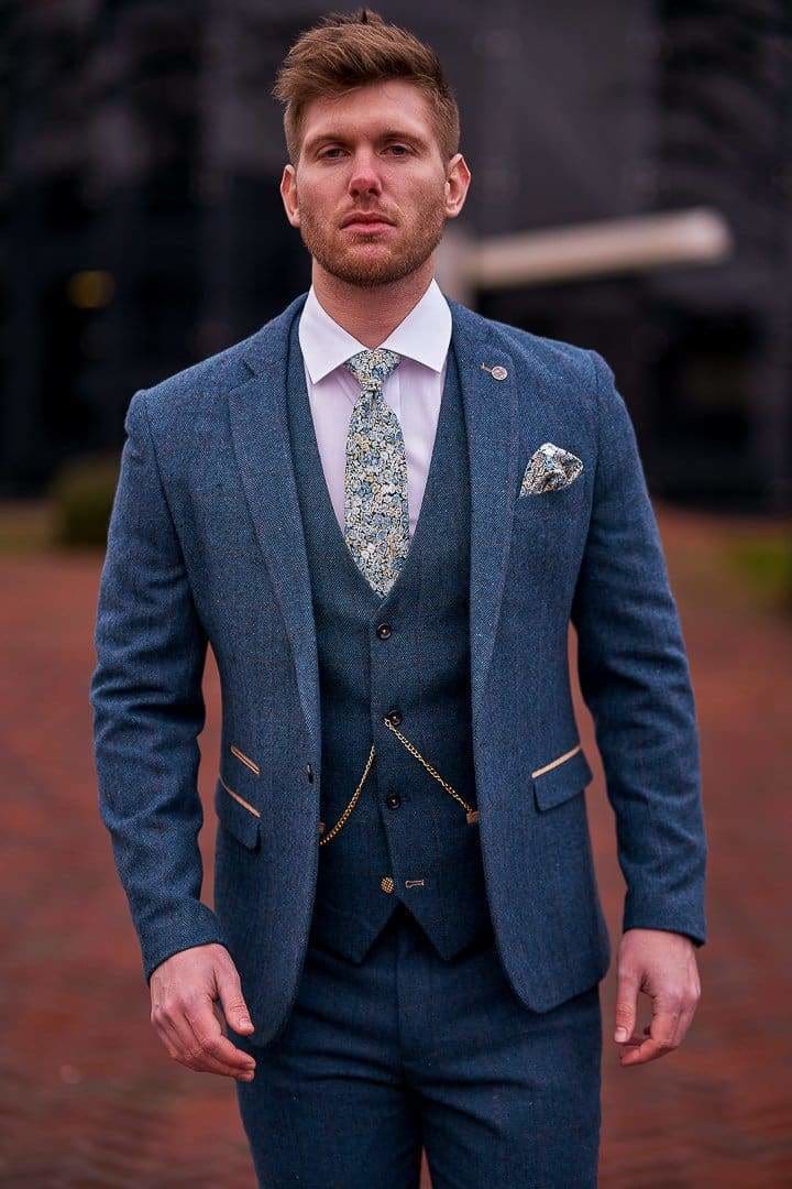 Marc Darcy Dion Men's Piece Blue Tweed Suit