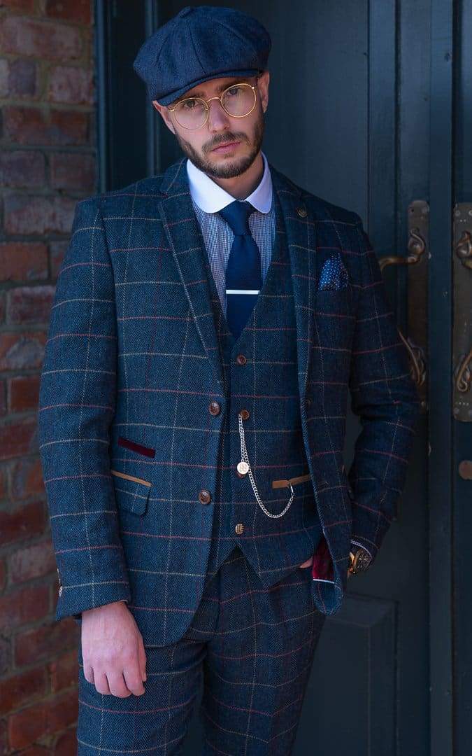 Piece Suit Mens Check Tweed Suit Marc Darcy Marc Darcy Eton Navy