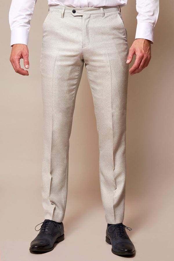 Marc Darcy Ronald Men's Cream Slim Fit Textured Suit Trousers Marc Darcy Ronald Men's Cream Slim Fit Textured Suit Trousers
