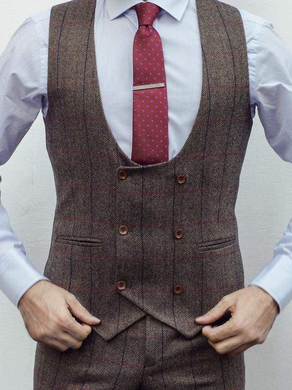 Marco Prince Ronan Brown Tweed Check Waistcoat - Main Image