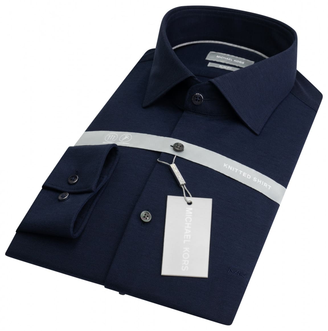 Michael Kors | Michael Kors Men's Parma Navy Solid Pique Premium Slim Fit Shirt - MENSWEARR - House 17.5" Michael Kors | Michael Kors Men's Parma Navy Solid Pique Premium Slim Fit Shirt - MENSWEARR - House 17.5"