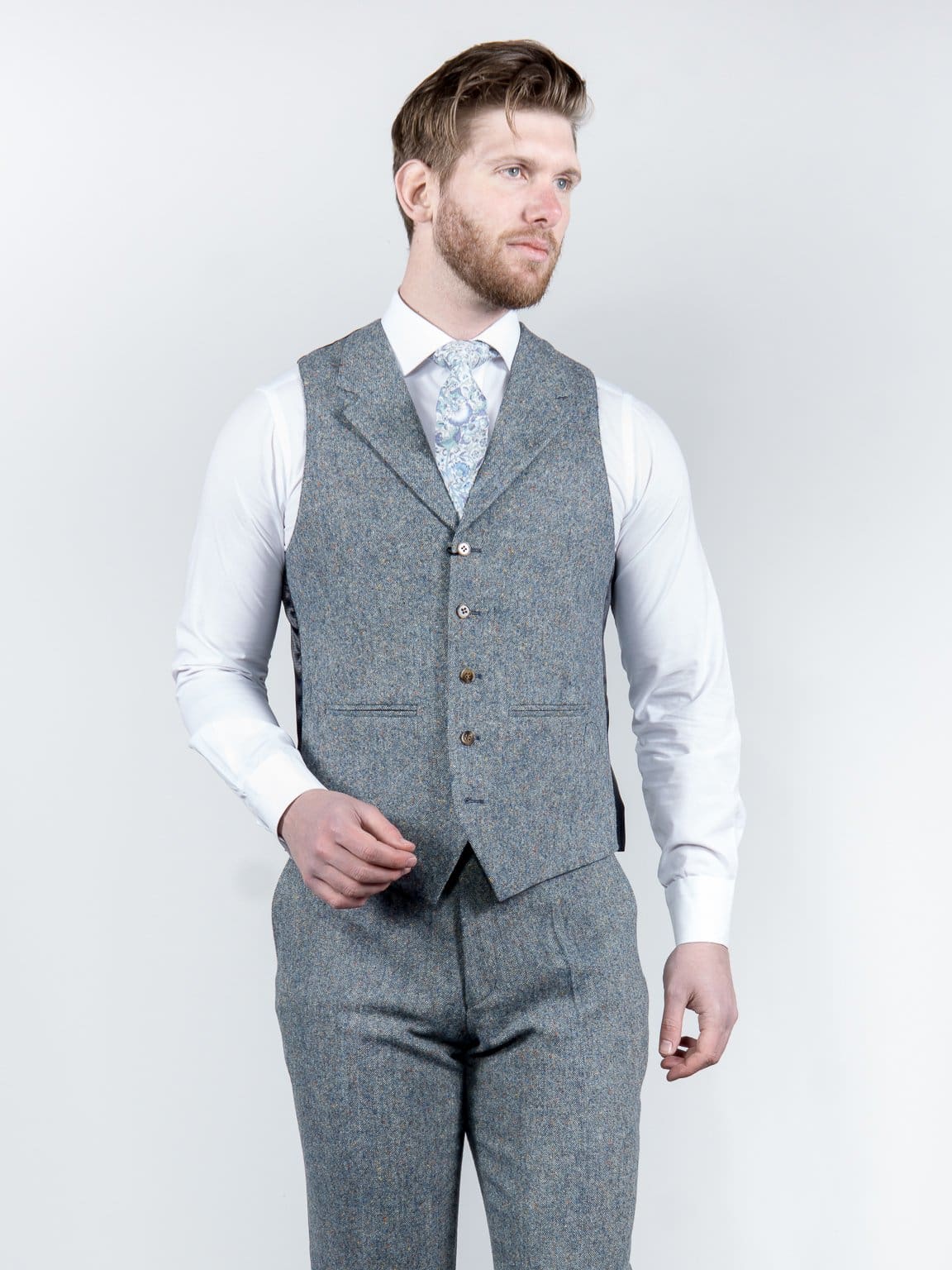 Torre Mens Blue Donegal Tweed Trousers main image 0