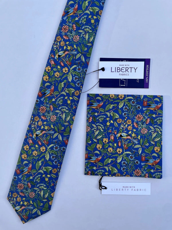 LA Smith Sage Green Cotton Tie & Hankie Set Made With Liberty Fabric