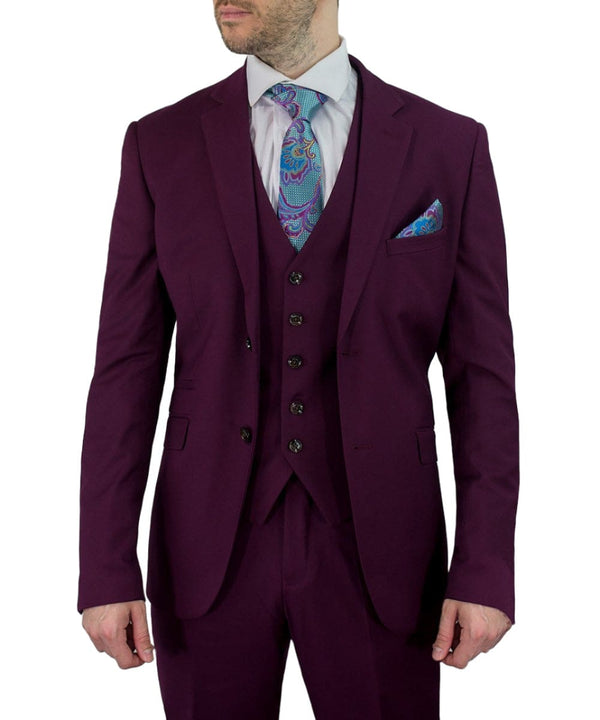 Cavani Magns Men’s 3 Piece Burgundy Wine Prom Suit 36R with 32R Trousers - Suits