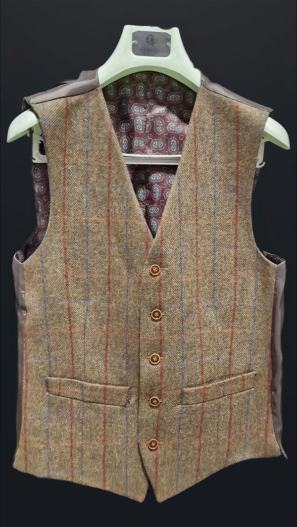 Barucci Frost Men’s Vintage Brown Pure Wool Tweed Waistcoat - Vests