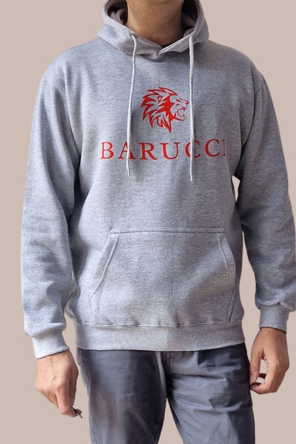 Barucci Joe Heather Grey Cotton-Blend Hoodie With Red Logo - Small - Hoodie