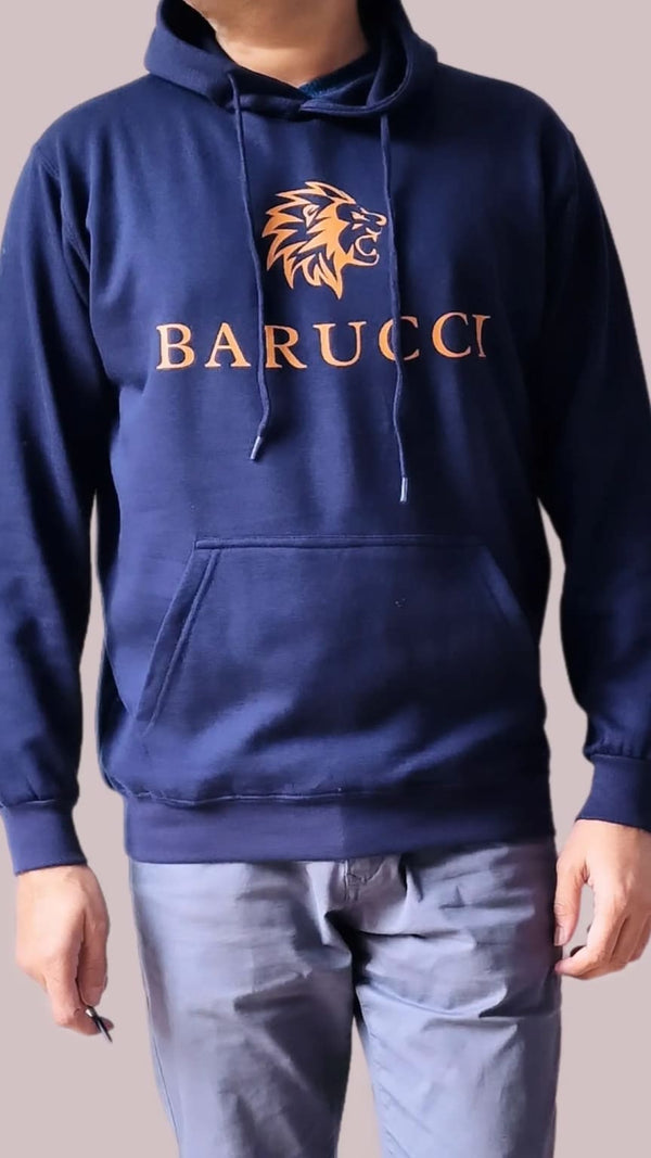 Barucci Joe Navy Cotton-Blend Hoodie With Gold Logo - Small - Hoodie