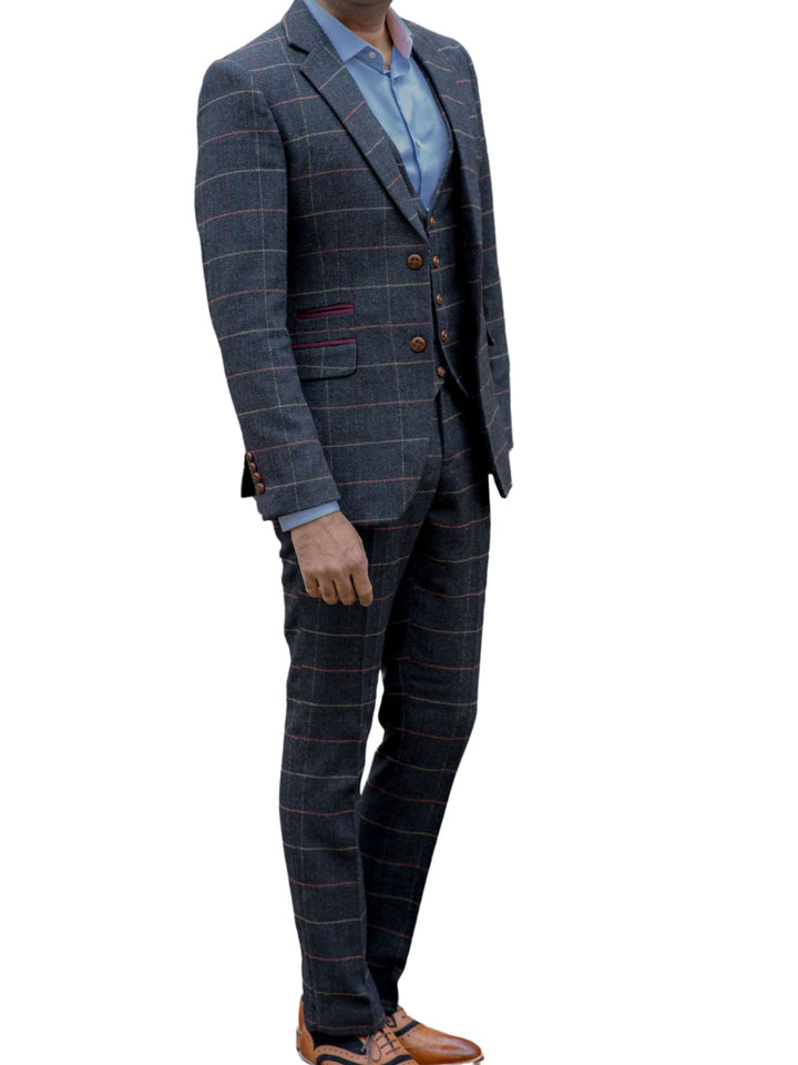 Barucci Leo Men’s Navy Slim Fit Tweed 3 Piece Suit - Suits