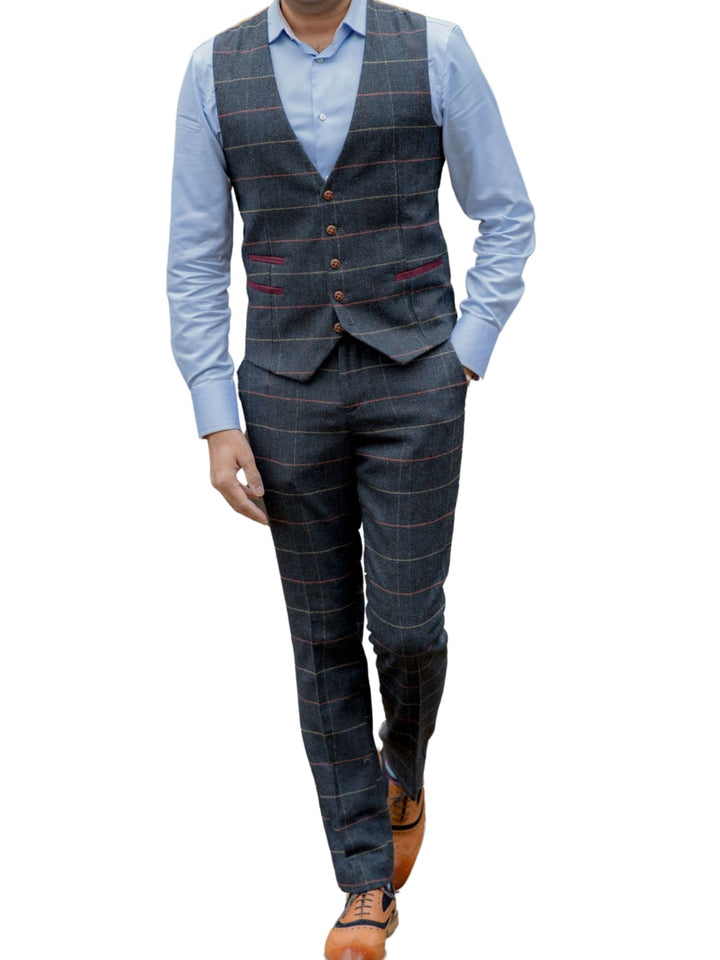 Barucci Leo Men’s Navy Slim Fit Tweed 3 Piece Suit - Suits