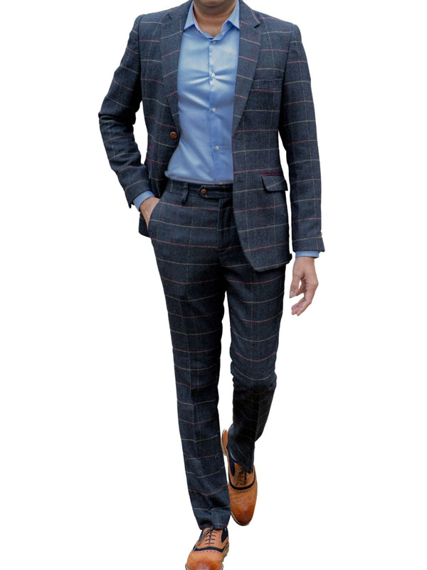 Barucci Leo Men’s Navy Slim Fit Tweed Blazer - Coats & Jackets