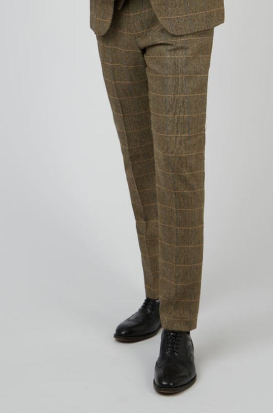 Barucci Louis Men’s Tan Slim Fit Tweed 3 Piece Suit - Suits