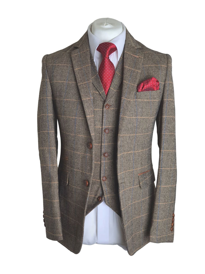 Barucci Louis Men’s Tan Slim Fit Tweed Blazer - 36R Coats & Jackets