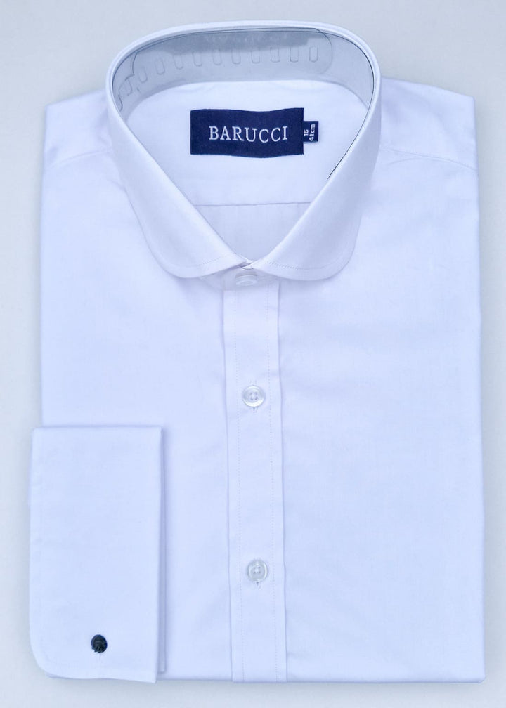 Barucci Men’s Penny Round Collar White Double Cuff Shirt - UK 14.5 | EU 37 - Shirts
