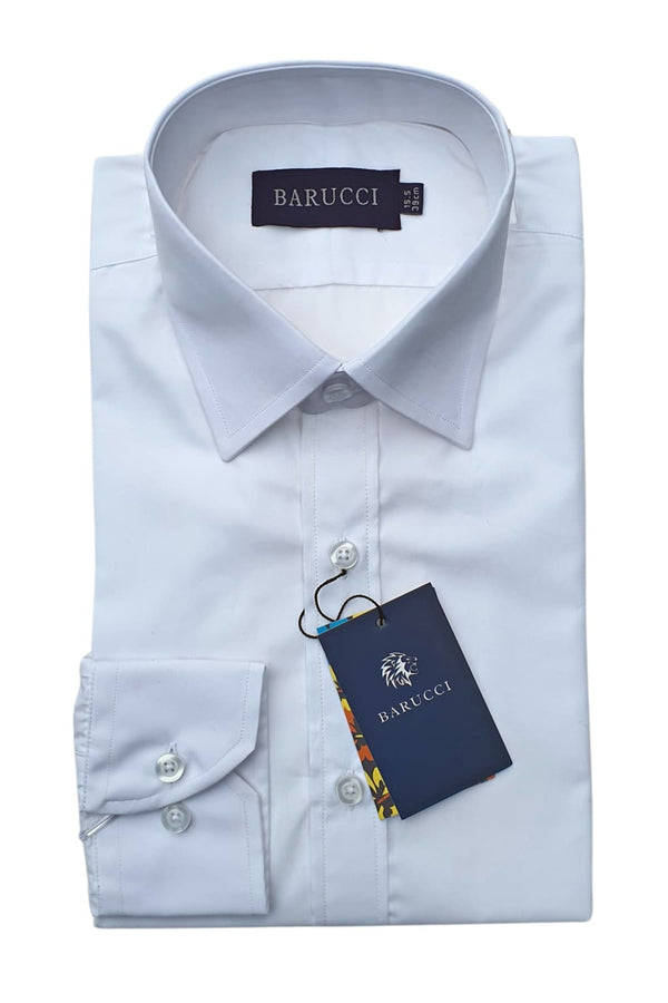 Barucci Men’s White Single Cuff Slim Fit Cotton Shirt - 14.5 - Shirts