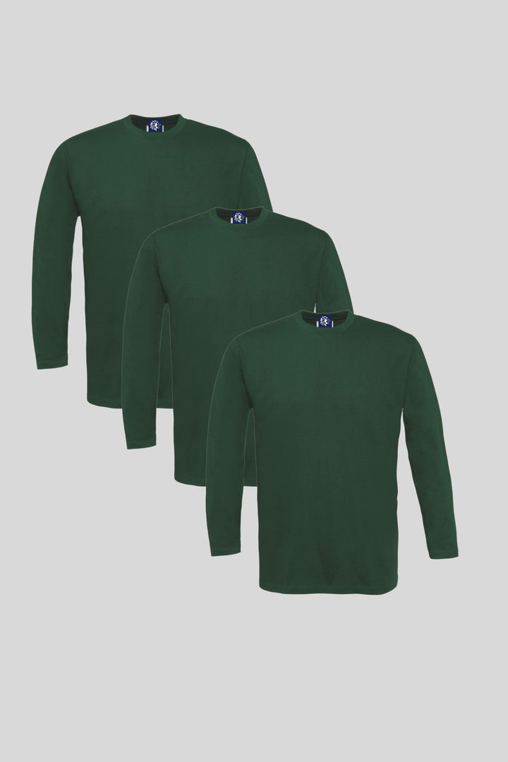 Barucci Traveler Bottle Green Cotton Long Sleeve T-Shirt 3-Pack - Small - T-Shirt