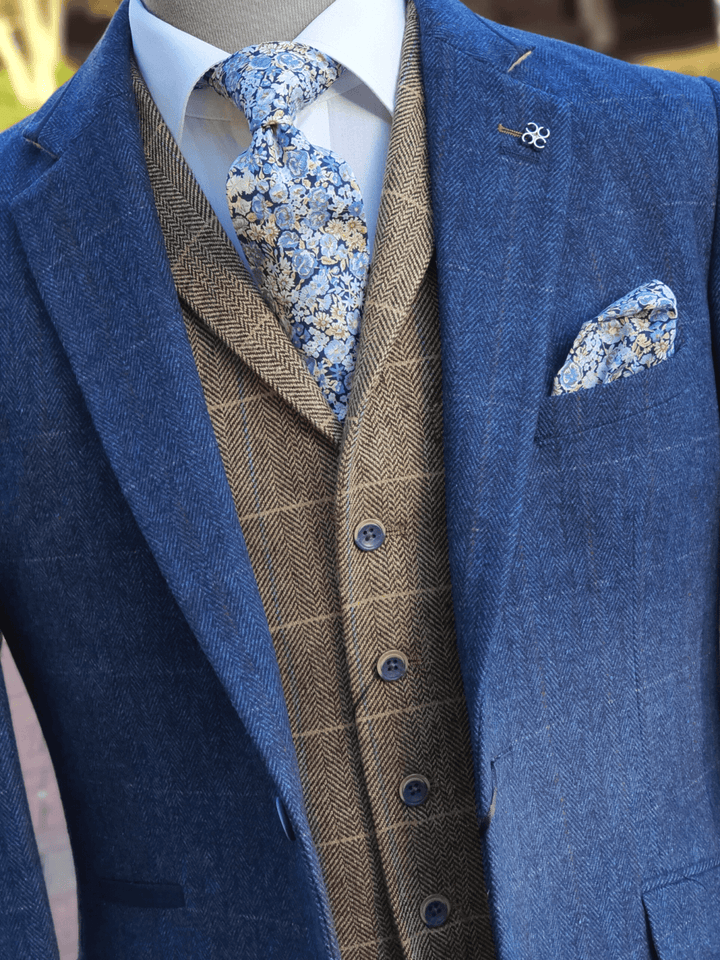 Men’s Blue Tweed Suit Mix & Match Cavani Carnegi - Suits