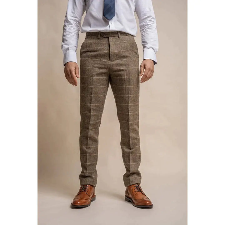 Cavani Albert Men’s Brown Tweed Check Trousers - 30R - Trousers