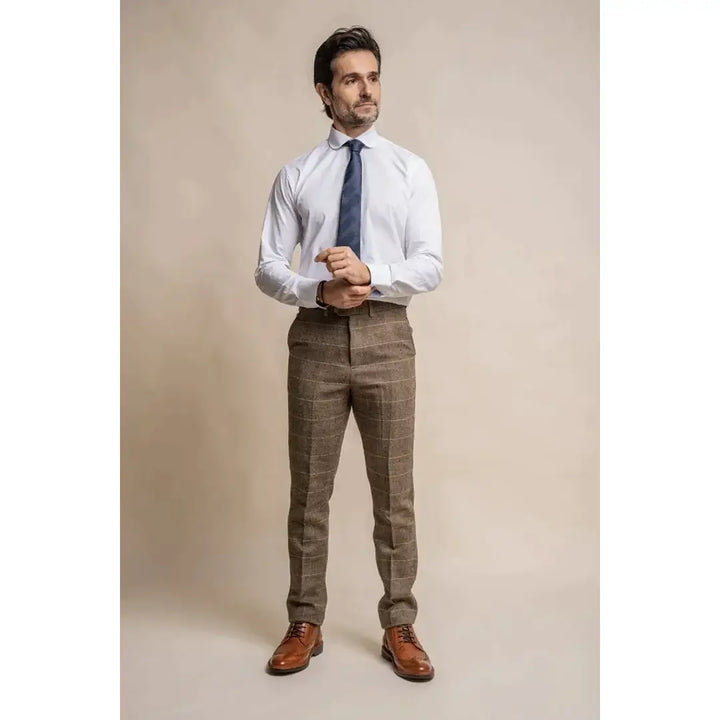 Cavani Albert Men’s Brown Tweed Check Trousers - Trousers