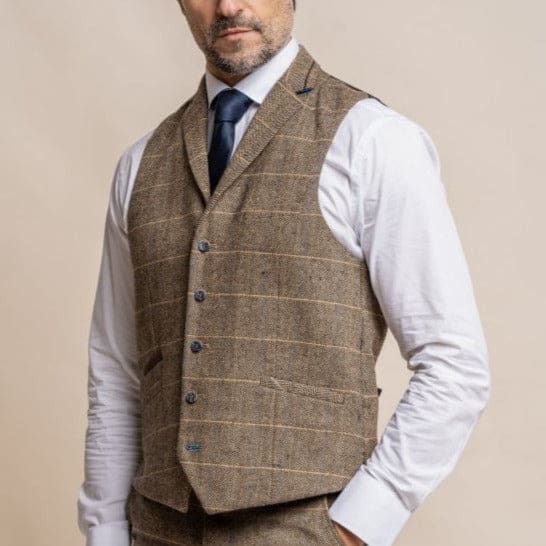 Cavani Albert Men’s Brown Tweed Style Waistcoat - 36 / Short - Waistcoats