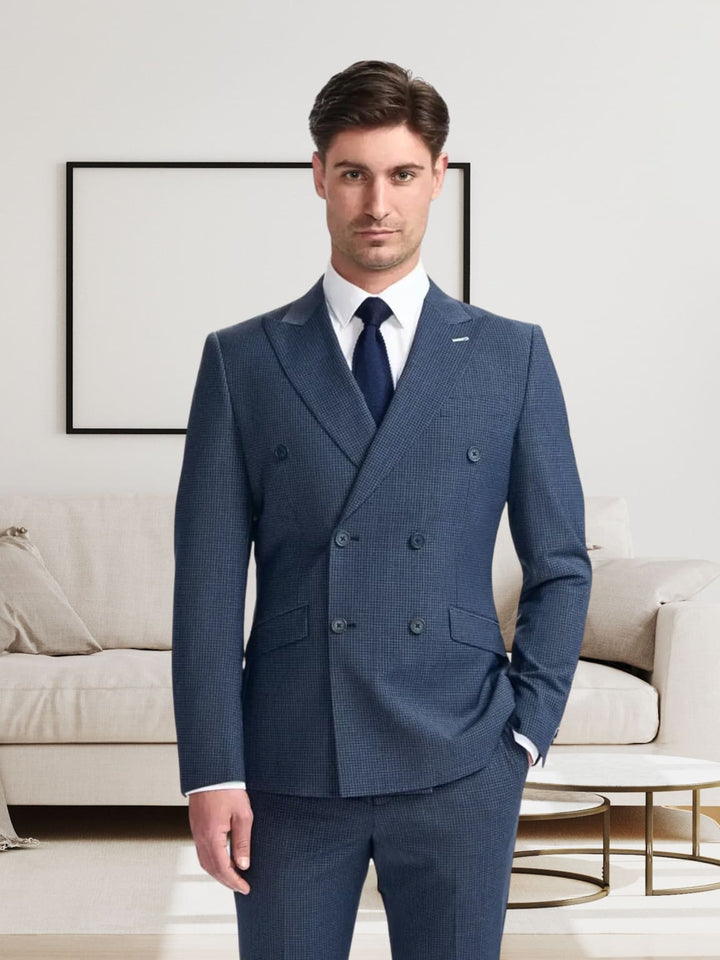 Cavani Bond Navy Check Double Breasted Blazer Suits