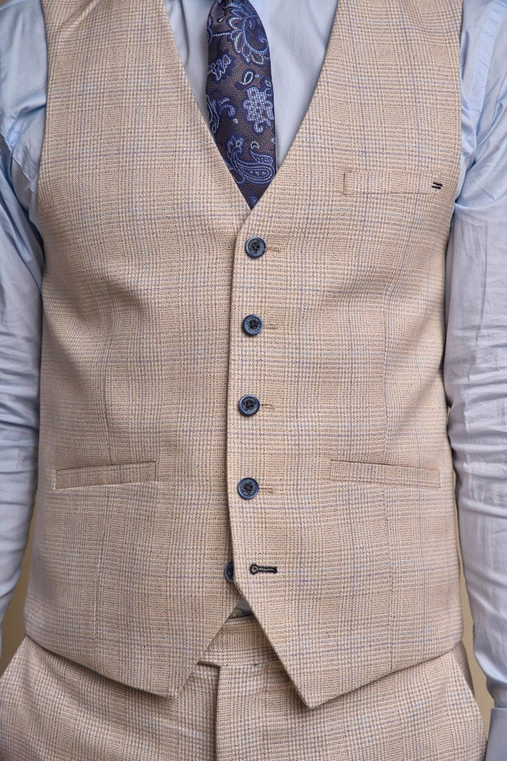 Cavani Caridi Men’s Beige Tweed Waistcoat - Suit & Tailoring
