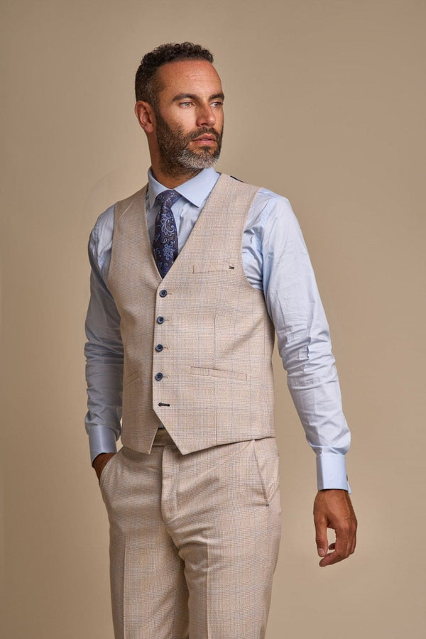 Cavani Caridi Men’s Beige Tweed Waistcoat - 34R Suit & Tailoring