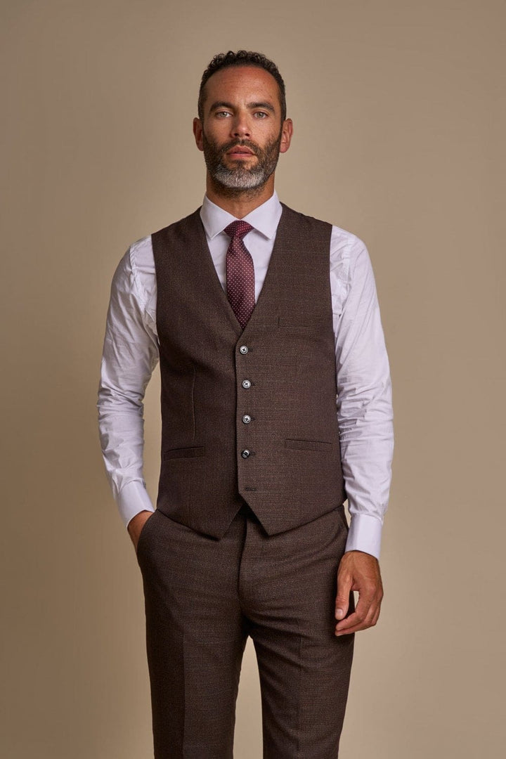 Cavani Caridi Men’s Brown Tweed Waistcoat - 34R Suit & Tailoring