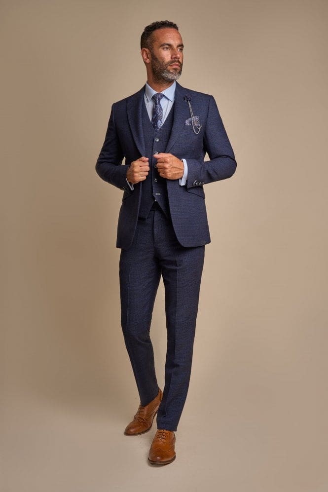 Cavani Caridi Men’s Navy Slim Fit Tweed Check Blazer - Jackets
