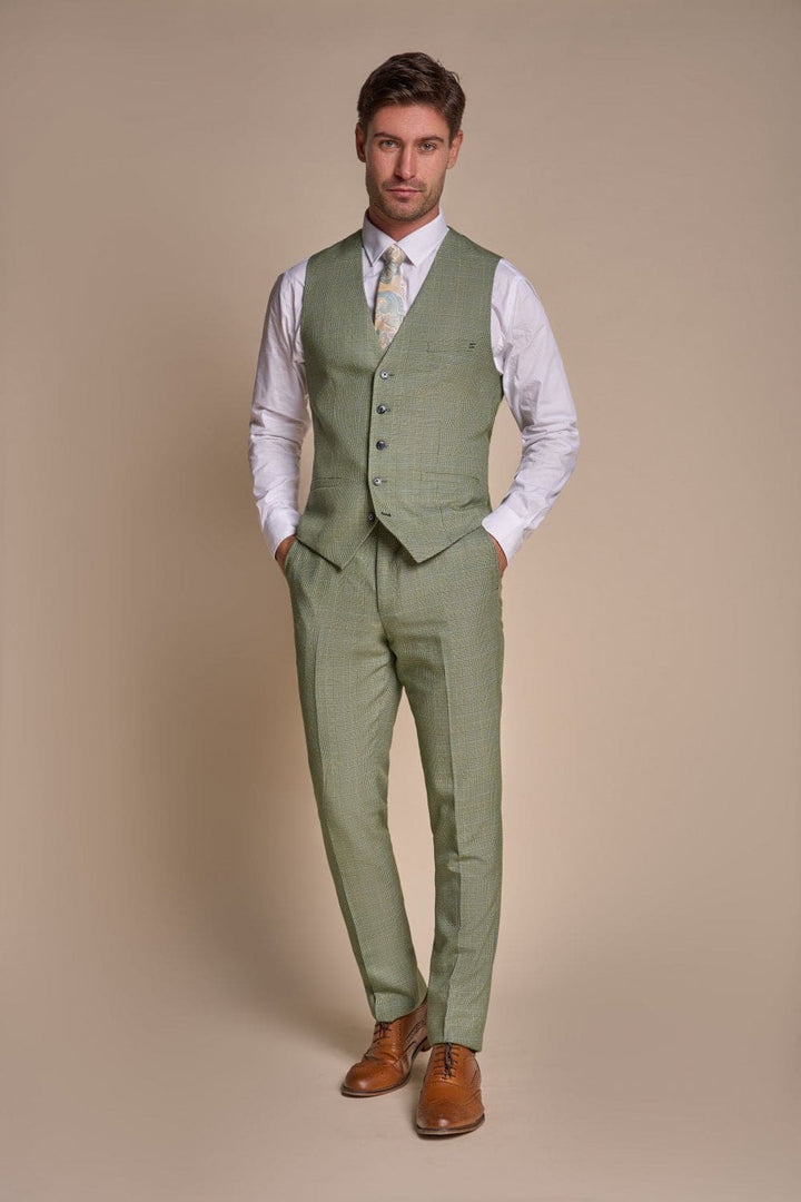 Cavani Caridi Men’s Sage Tweed Waistcoat - Suit & Tailoring