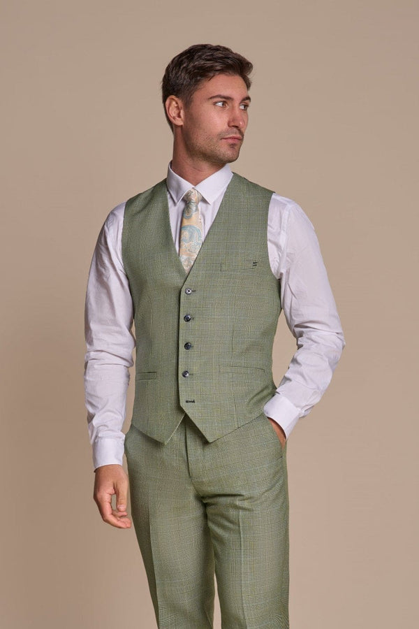 Cavani Caridi Men’s Sage Tweed Waistcoat - 34R Suit & Tailoring