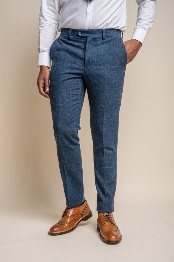 Cavani Carnegi Men’s Blue Slim Fit tweed Check Trousers - 30R - Trousers