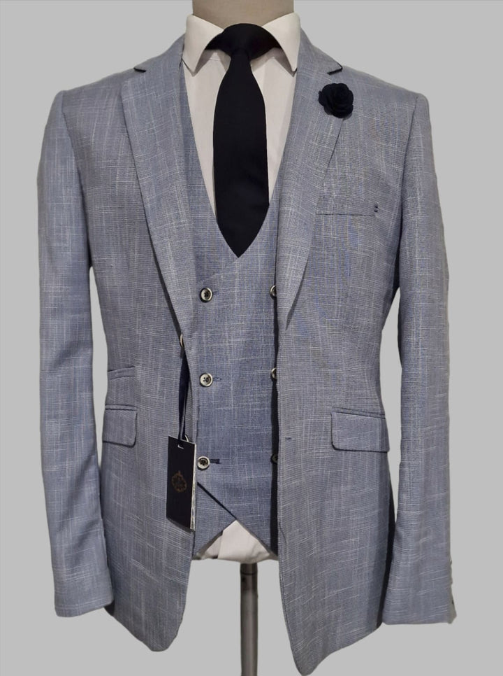 Cavani Colt Light Blue Check Three Piece Suit - Suit & Tailoring