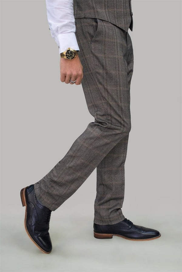 Cavani Connall Brown Tweed Check Trousers - 28R - Trousers