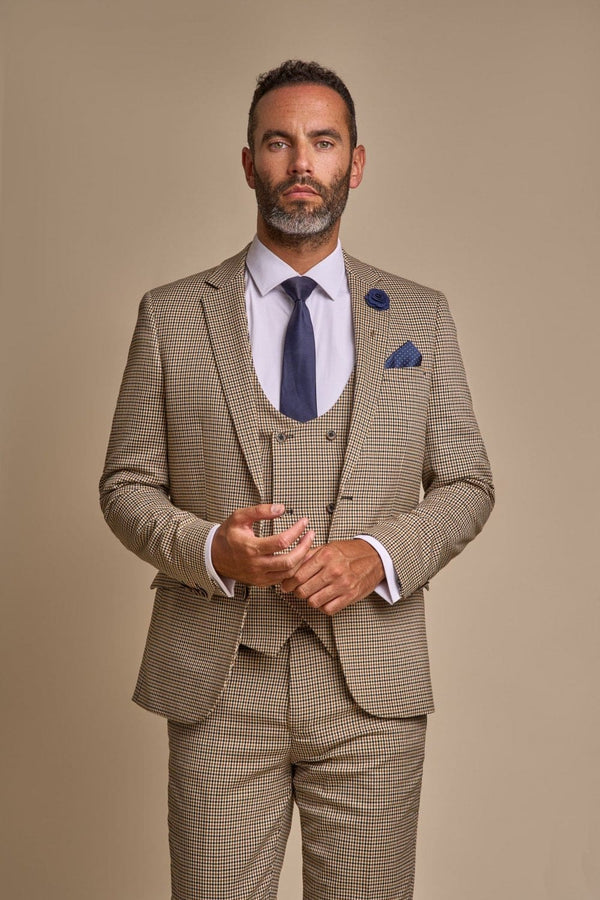 Cavani Elwood Men’s 3 Piece Grey Houndstooth Skinny Fit Suit - 36R / 30R - Suits