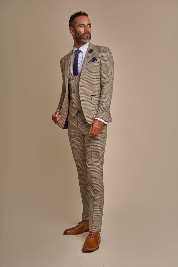 Cavani Elwood Men’s 3 Piece Grey Houndstooth Skinny Fit Suit - Suits